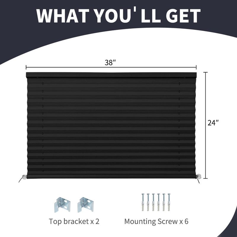 LUCKUP RV Blinds for Camper Window Blackout RV Shades Curtains 38" W x 24" L w/Aluminum Foil, RV Pleated Shades for Travel Trailer Window, Black - Image 2